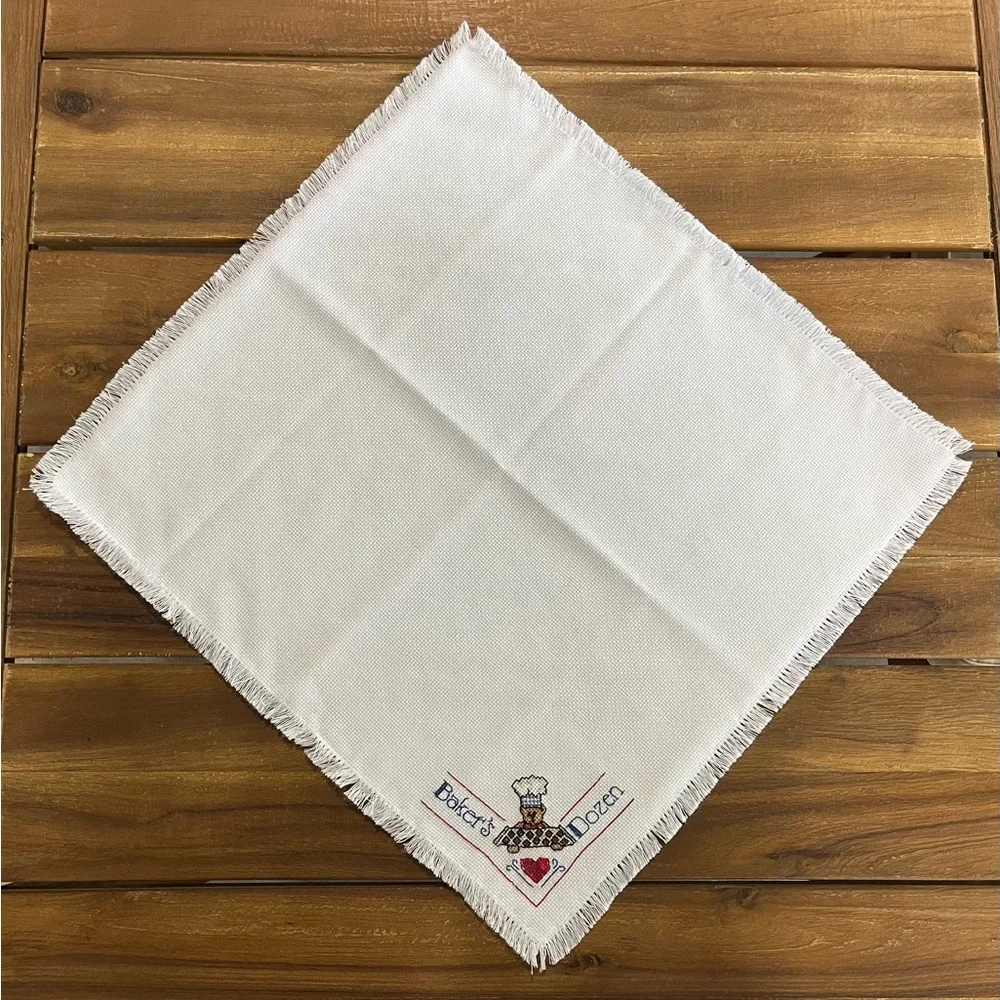 Cross Stitch Baker’s Dozen Bread Basket Linen Liner Cover Country Completed VGC